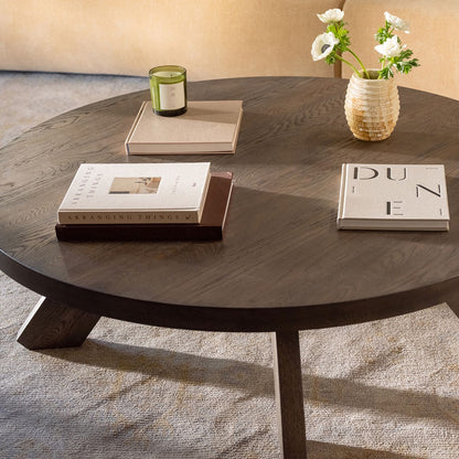 Moe’s Alden cool brown coffee table lifestyle view
