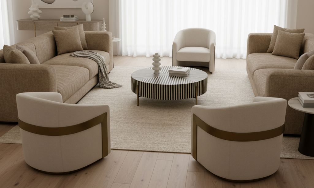 Moe’s Chameau small coffee table styled living room view