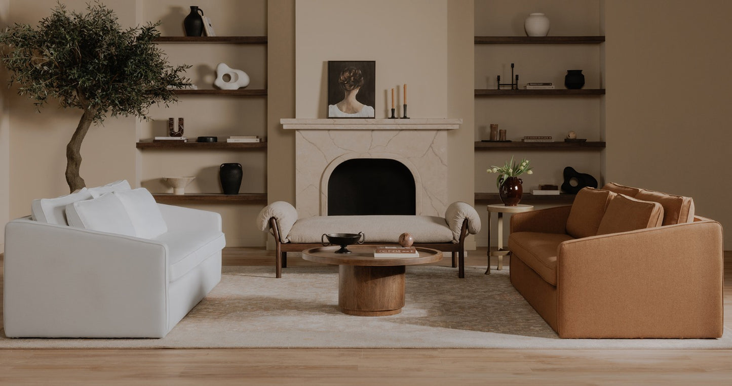 Moe’s Cohen brown solid oak coffee table lifestyle room
