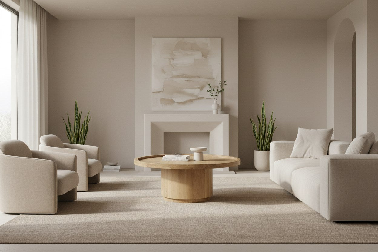 Moe’s Cohen modern round natural oak drum coffee table