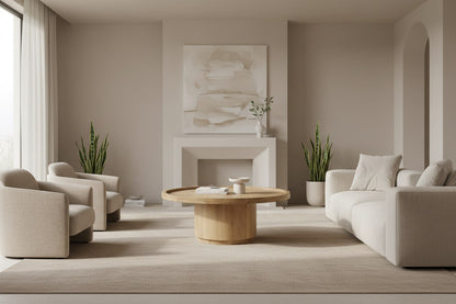 Moe’s Cohen modern round natural oak drum coffee table