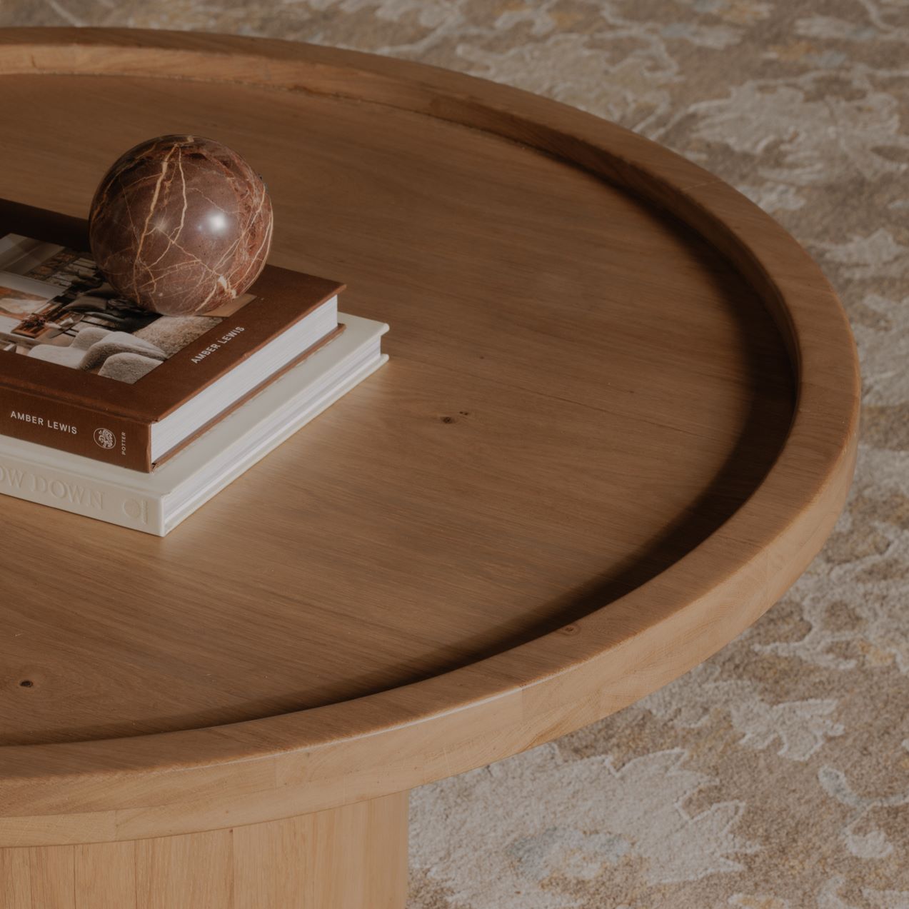 Moe’s Cohen modern round natural oak tray top coffee