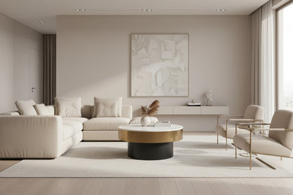 Moe’s Dado white marble brass coffee table styled living