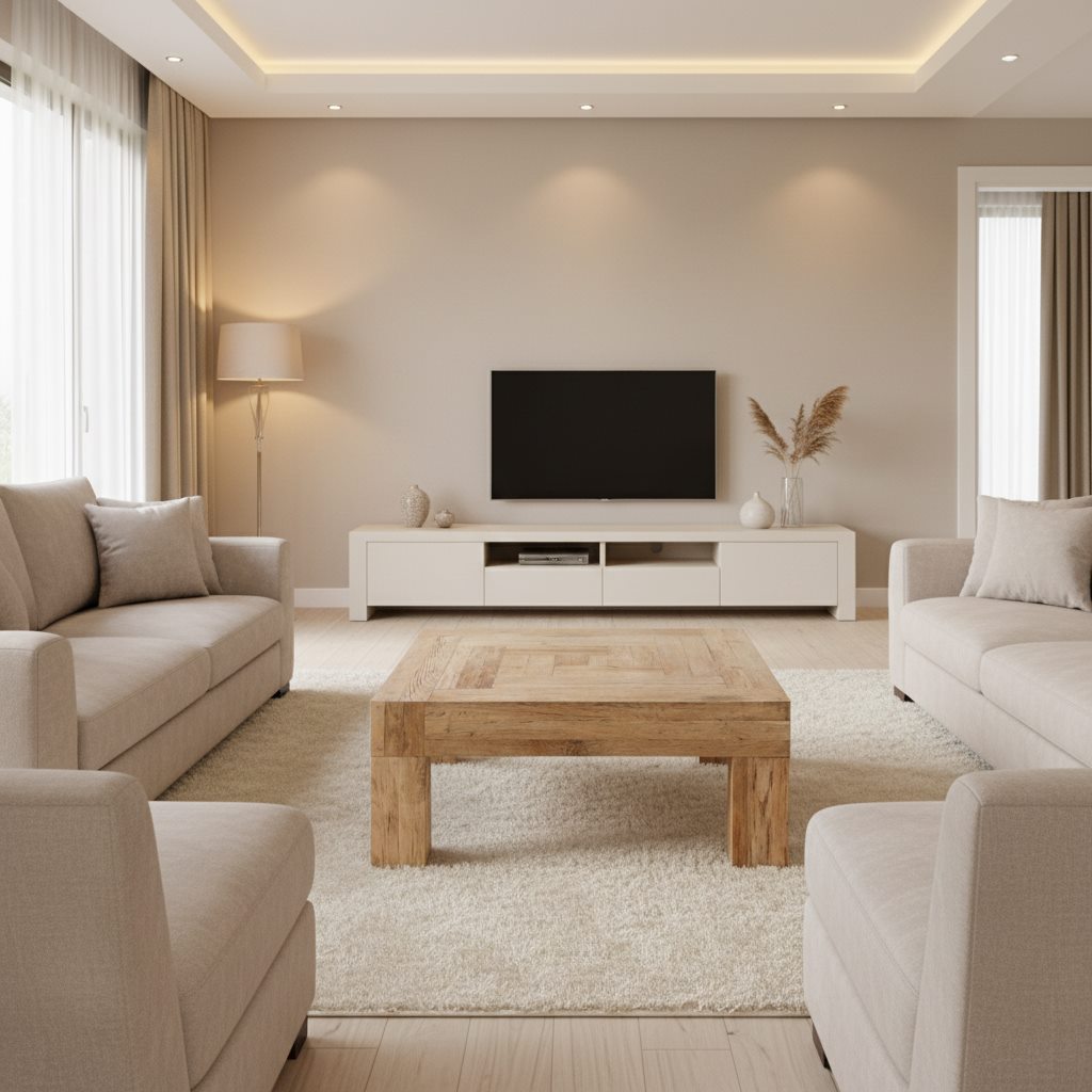 Moe’s Evander Natural coffee table styled living room view