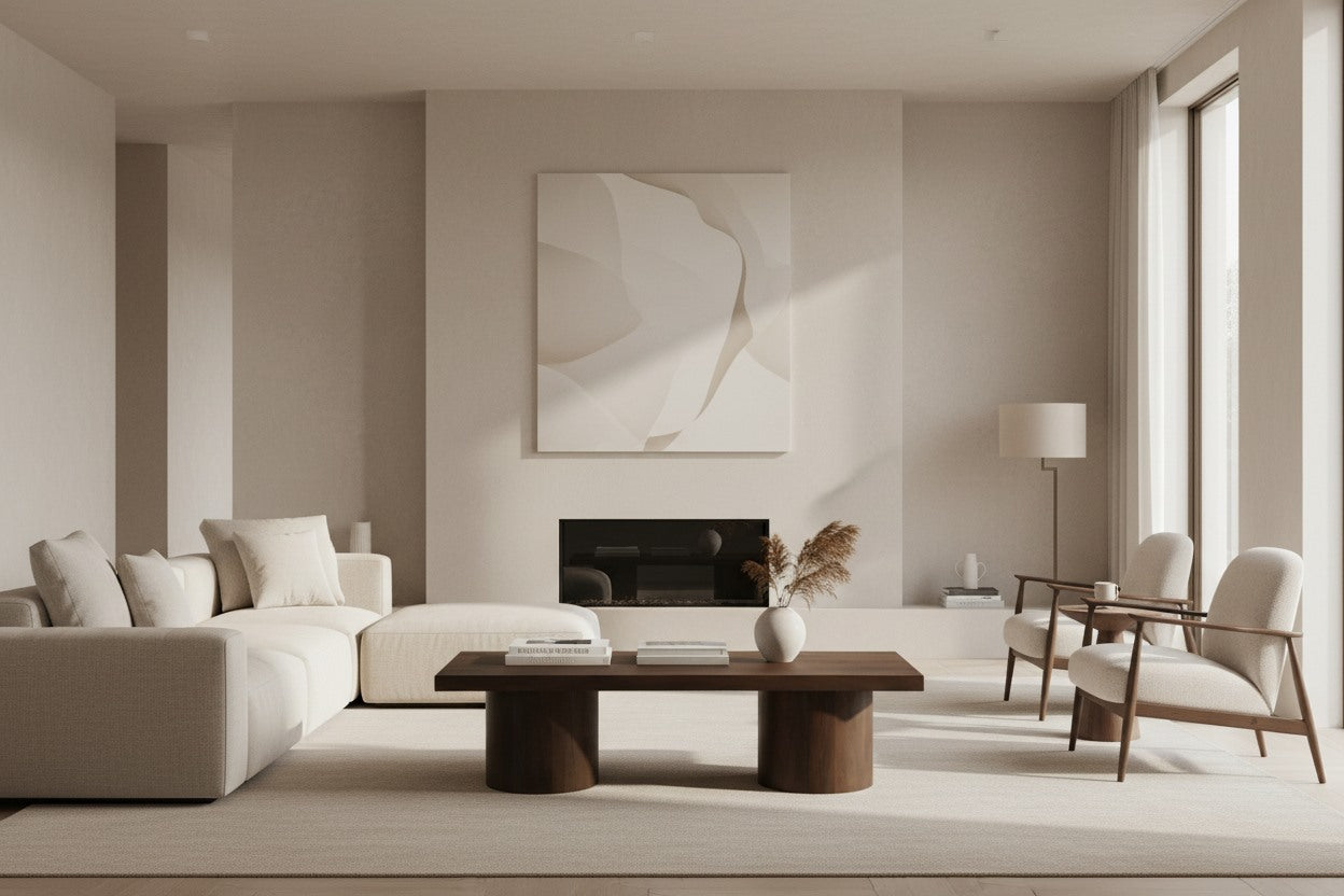 Moe’s Hadley coffee table warm brown styled living room view 