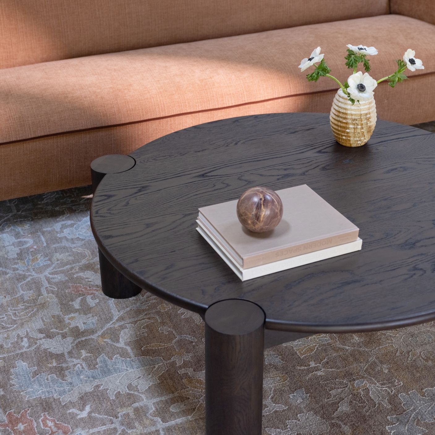 Moe’s Jack coffee table wire brushed dark brown lifestyle close up