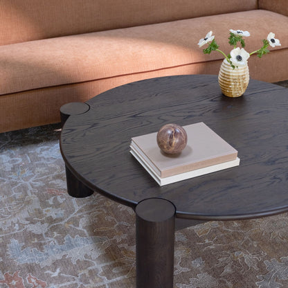Moe’s Jack coffee table wire brushed dark brown lifestyle close up