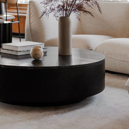 Moe’s Ritual black marble coffee table lifestyle close-up view