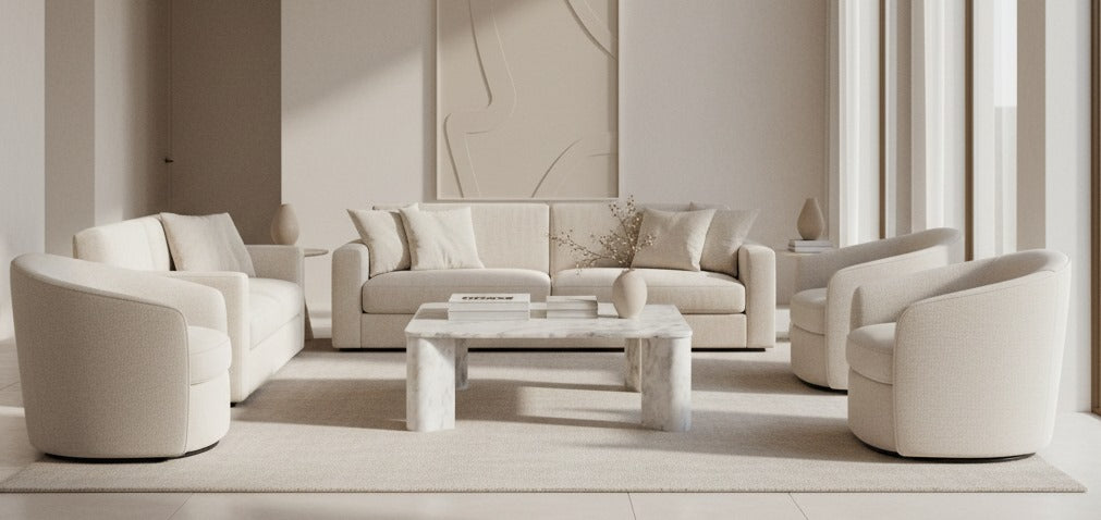 Moe’s Segment Ashen Grey coffee table styled living room view