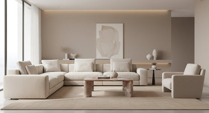 Moe’s Segment coffee table styled living room view